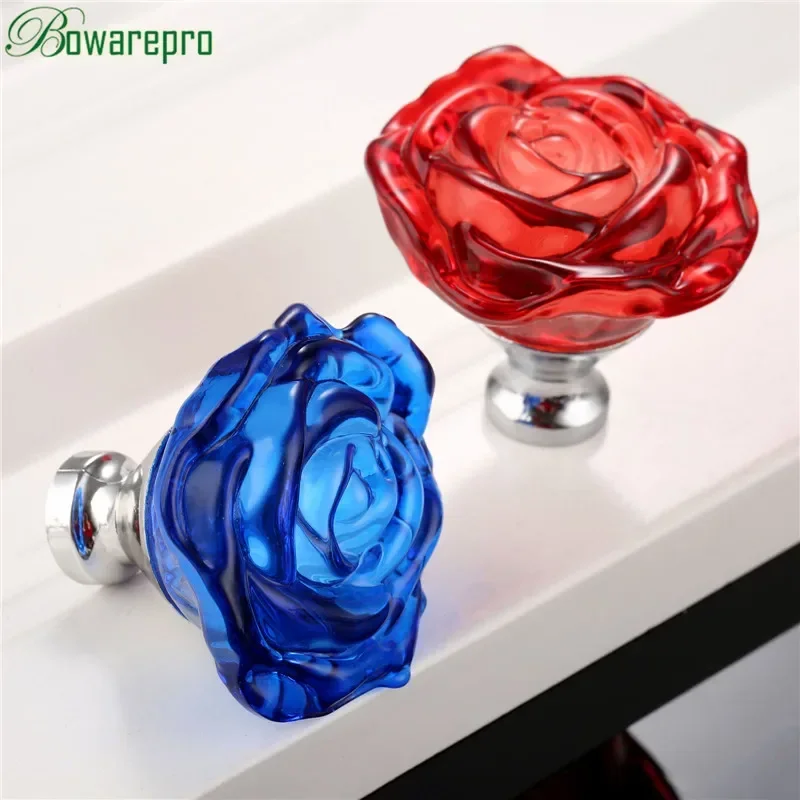 Furniture Hardware Manufacturer - Bowarepro 50 มม.คริสตัลRoseแก้วจับตู้ลิ้นชักดึงตู้เสื้อผ้าครัวเฟอร์นิเจอร์ฮาร์ดแวร์Knobs Handles
