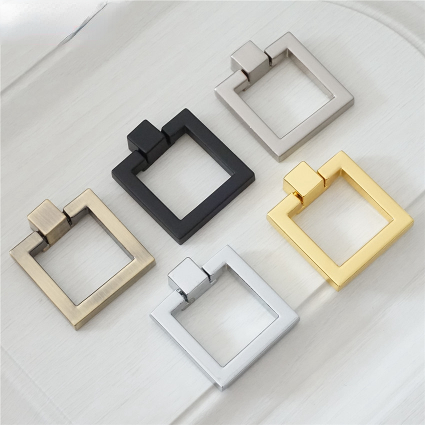 Furniture Hardware Drop Pulls - ที่จับตู้แบบห่วงโลหะสังกะสีที่จับทรงสี่เหลี่ยมลูกบิดประตูสำหรับตู้ลูกบิดลิ้นชักสีดำทอง